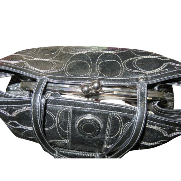 Coach 2012 Black Signature C Stitched Patent Leather Tote Kisslock Handbag - Picture 9 of 13